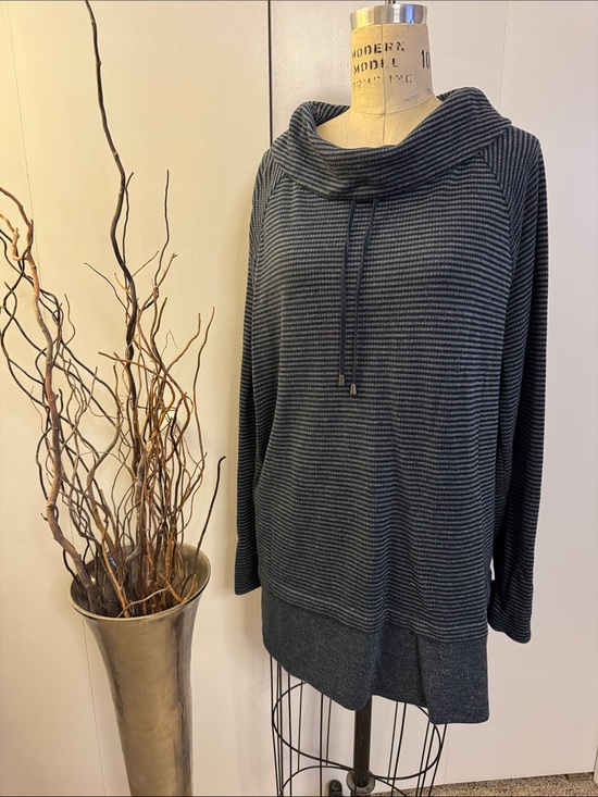 J. Jill Sweaters - J. Jill Striped Cowl Neck Tunic Sweater - Dark Gray